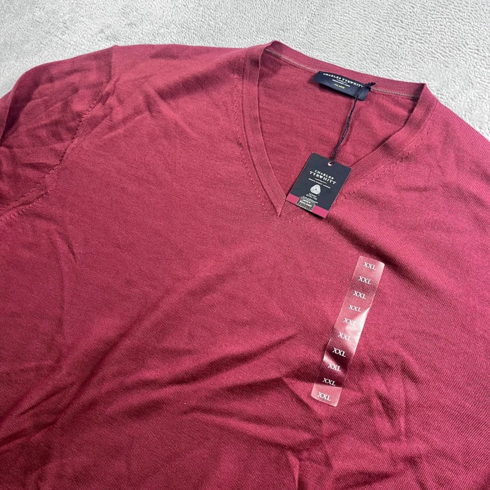 Charles Tyrwhitt Men XXL Dark Pink Pure Merino Wool V Neck Jumper KN J0400DPKXXL